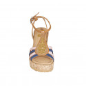 Woman's strap sandal in cognac brown, pink and blue leather with golden studs and platform and wedge heel 9 - Available sizes:  31, 32, 33, 34