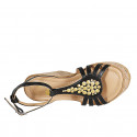 Woman's strap sandal in black leather with golden studs and platform and wedge heel 9 - Available sizes:  31, 32, 33, 34