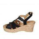 Woman's sandal in black and black printed dots suede with platform and wedge heel 7 - Available sizes:  31, 32, 33