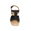 Woman's sandal in black and black printed dots suede with platform and wedge heel 7 - Available sizes:  31, 32, 33