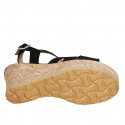 Woman's sandal in black and black printed dots suede with platform and wedge heel 7 - Available sizes:  31, 32, 33
