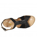 Woman's sandal in black and black printed dots suede with platform and wedge heel 7 - Available sizes:  31, 32, 33, 34