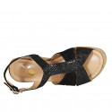 Woman's sandal in black and black printed dots suede with platform and wedge heel 7 - Available sizes:  31, 32, 33