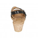 Sandale pour femmes en cuir noir et tissu argent avec paillets talon compensé 5 - Pointures disponibles:  33, 34, 42, 44, 45