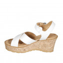 Woman's strap sandal in white leather with crossed straps and platform and wedge heel 7 - Available sizes:  31, 32, 33, 34