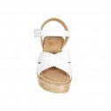 Woman's strap sandal in white leather with crossed straps and platform and wedge heel 7 - Available sizes:  31, 32, 33, 34