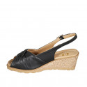 Sandale pour femmes en cuir noir talon compensé 5 - Pointures disponibles:  32, 33, 42, 43, 44, 45