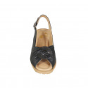 Sandale pour femmes en cuir noir talon compensé 5 - Pointures disponibles:  32, 33, 42, 43, 44, 45