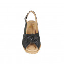 Sandale pour femmes en cuir noir talon compensé 5 - Pointures disponibles:  33, 43, 45