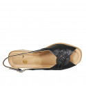 Sandale pour femmes en cuir noir talon compensé 5 - Pointures disponibles:  32, 33, 42, 43, 44, 45