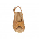 Woman's sandal in cognac brown leather wedge heel 5 - Available sizes:  32, 33, 42, 44