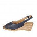 Woman's sandal in dark blue leather wedge heel 5 - Available sizes:  33, 34, 42, 43, 44, 45