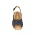 Woman's sandal in dark blue leather wedge heel 5 - Available sizes:  33, 34, 42, 43, 44, 45