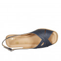 Woman's sandal in dark blue leather wedge heel 5 - Available sizes:  33, 34, 42, 43, 44, 45