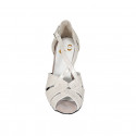 Chaussure de danse à bout ouvert avec courroie croisé en daim lamé platine talon 8 - Pointures disponibles:  33, 42, 43, 44