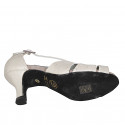 Dancing shoes with crossed strap and open toe in laminated platinum suede heel 8 - Available sizes:  32, 33, 34, 42, 43, 44, 45