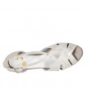 Chaussure de danse à bout ouvert avec courroie croisé en daim lamé platine talon 8 - Pointures disponibles:  33, 42, 43, 44