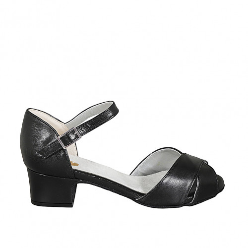 Dancing shoes with strap in black leather heel 4 - Available sizes:  32, 33, 34, 42, 43, 44