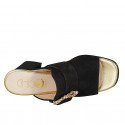 Sabot da donna con in camoscio nero con  fibbia in strass multicolor tacco 8 - Misure disponibili: 32, 33, 34, 46