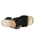 Woman's mules in black suede with buckle in multicolored rhinestones heel 8 - Available sizes:  32, 33, 34, 43, 45, 46