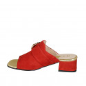 Mule pour femmes en daim rouge avec boucle en strass multicouleur talon 4 - Pointures disponibles:  33, 34, 42, 44, 45, 46