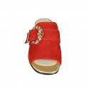 Mule pour femmes en daim rouge avec boucle en strass multicouleur talon 4 - Pointures disponibles:  33, 42, 46