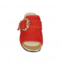 Woman's mules in red suede with buckle in multicolored rhinestones heel 4 - Available sizes:  33, 34, 42, 44, 45, 46
