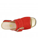 Mule pour femmes en daim rouge avec boucle en strass multicouleur talon 4 - Pointures disponibles:  33, 42, 46