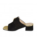 Sabot da donna con in camoscio nero con  fibbia in strass multicolor tacco 4 - Misure disponibili: 33, 34, 42, 43, 45, 46