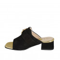 Woman's mules in black suede with buckle in multicolored rhinestones heel 4 - Available sizes:  33, 34, 42, 43, 45, 46
