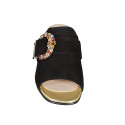 Woman's mules in black suede with buckle in multicolored rhinestones heel 4 - Available sizes:  33, 34, 42, 43, 45, 46