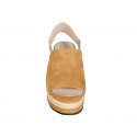 Woman's sandal in cognac suede with studs, elastic band and wedge heel 7 - Available sizes:  33, 34, 42, 43, 44, 45
