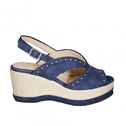 Woman's sandal in blue suede with...
