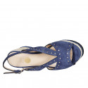 Woman's sandal in blue suede with studs, platform and coated wedge heel 7 - Available sizes:  32, 34, 42, 43, 44, 45