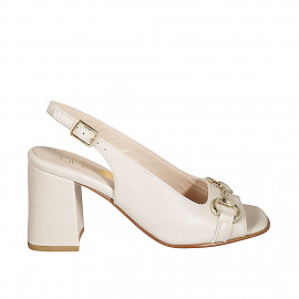 Woman's sandal with golden accessory in light rose leather heel 8 - Available sizes:  34, 42