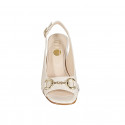 Woman's sandal with golden accessory in light rose leather heel 8 - Available sizes:  32, 33, 34, 42, 43, 44, 45