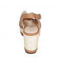 Woman's sandal in cognac leather with studs, platform and coated wedge heel 7 - Available sizes:  42, 43, 44, 45