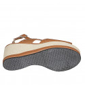 Woman's sandal in cognac leather with studs, platform and coated wedge heel 7 - Available sizes:  42, 43, 44, 45