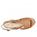 Woman's sandal in cognac leather with studs, platform and coated wedge heel 7 - Available sizes:  42, 43, 44, 45