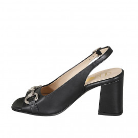 Sandale pour femmes avec accessoire d'or en cuir noir talon 8 - Pointures disponibles:  32, 33, 34 2