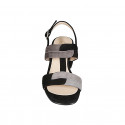 Woman's sandal with double two-toned straps in black and grey suede with heel 6 - Available sizes:  32, 33, 34, 42, 43, 44