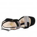 Woman's sandal with double two-toned straps in black and grey suede with heel 6 - Available sizes:  32, 33, 34, 42, 43, 44