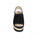 Sandale pour femmes en daim noir avec goujons, bande elastique et talon compensé 7 - Pointures disponibles:  34, 42, 43, 44, 45, 46