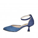 Zapato abierto puntiagudo con cinturon para mujer en gamuza azul y azul claro tacon 6 - Tallas disponibles:  33, 34, 42, 43