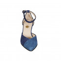 Woman's pointy open shoe with strap in blue and light blue suede heel 6 - Available sizes:  33, 34, 42, 43