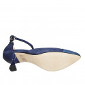 Zapato abierto puntiagudo con cinturon para mujer en gamuza azul y azul claro tacon 6 - Tallas disponibles:  42, 43