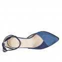 Zapato abierto puntiagudo con cinturon para mujer en gamuza azul y azul claro tacon 6 - Tallas disponibles:  42, 43