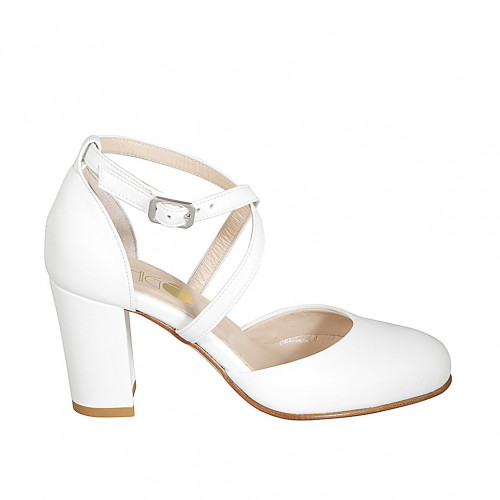 Chaussure ouverte pour femmes avec courroie croisée en cuir blanc talon 8 - Pointures disponibles:  32, 33, 43, 44, 45