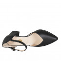 Woman's pointy open shoe with strap in black leather heel 6 - Available sizes:  32, 33, 34, 43, 44, 46