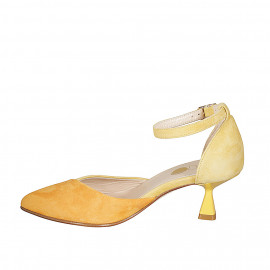 Scarpa aperta a punta da donna con cinturino in camoscio arancione e giallo tacco 6 - Misure disponibili: 42, 43 2